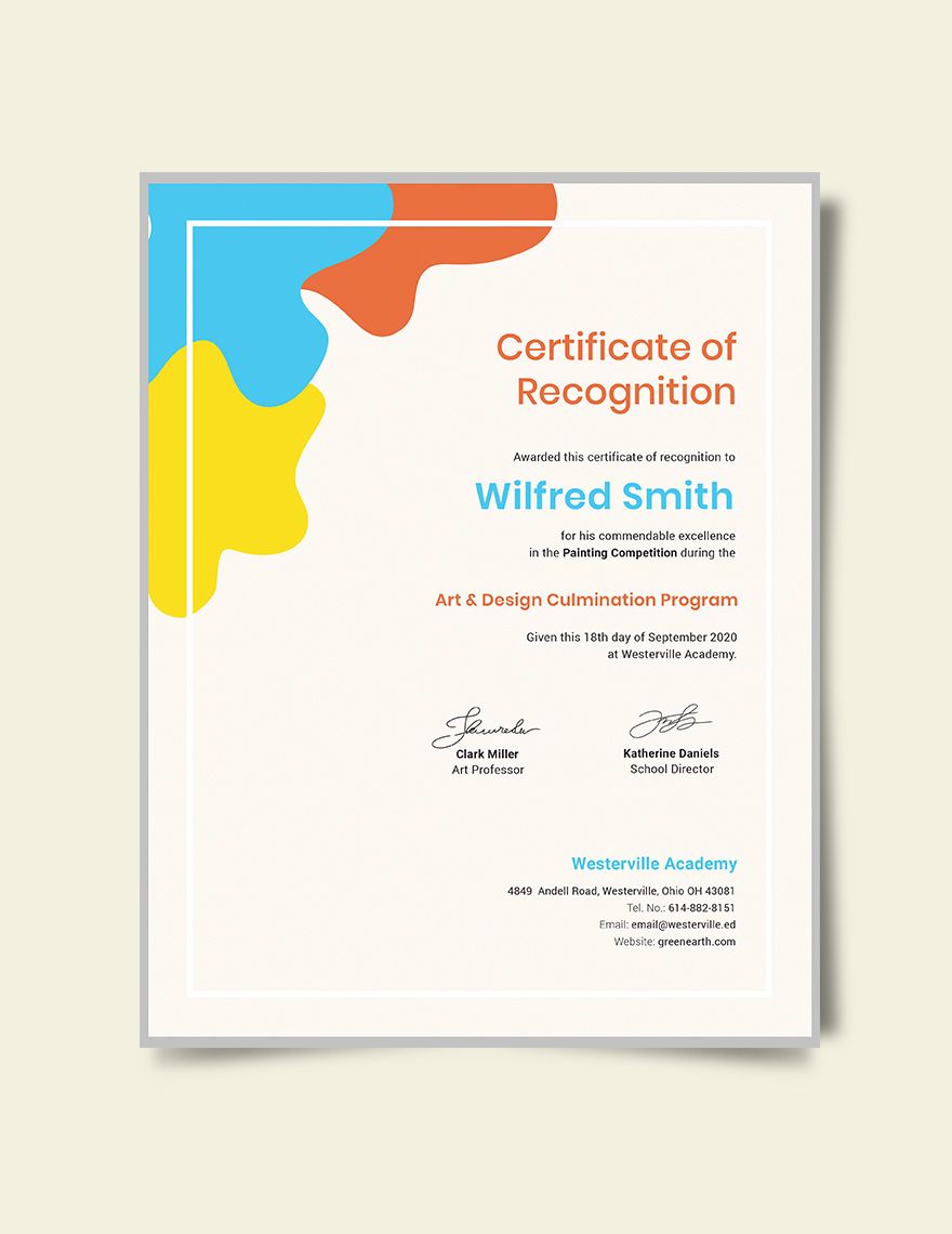 Painting Award Certificate Template