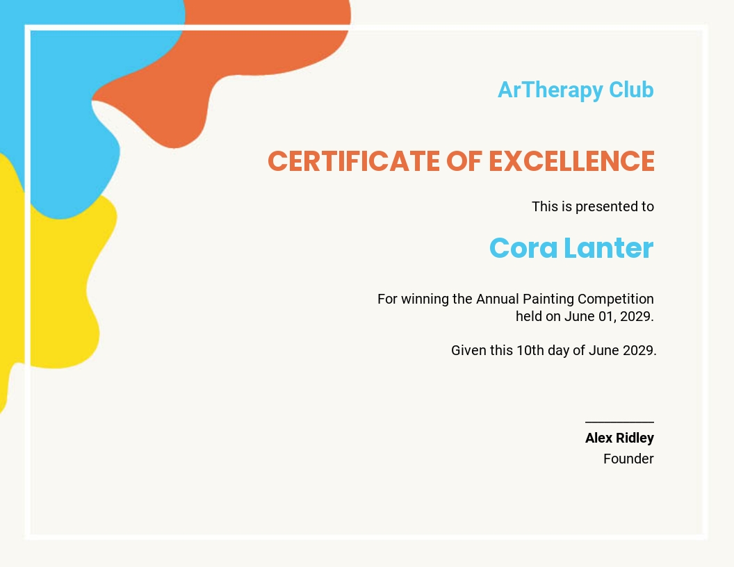Painting Award Certificate Template - Google Docs, Illustrator, InDesign, Word, Outlook, Apple Pages, PSD, PDF, Publisher