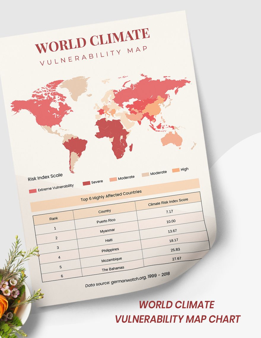 World Climate Vulnerability Map in PDF, Illustrator