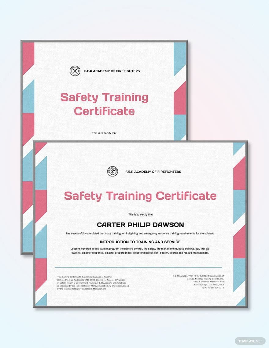 Health And Safety Certificate Templates In Outlook FREE Download
