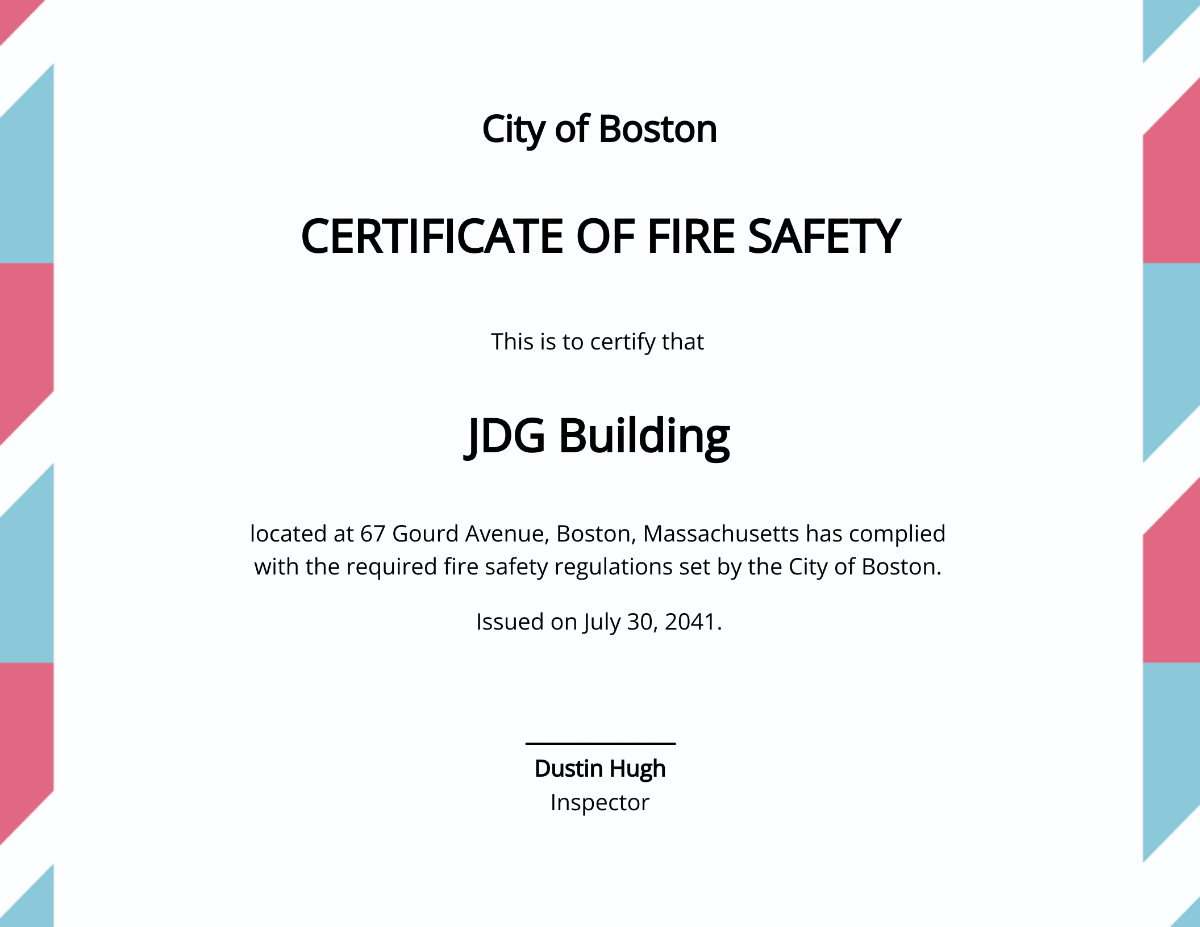 Free Final Fire Safety Certificate Template