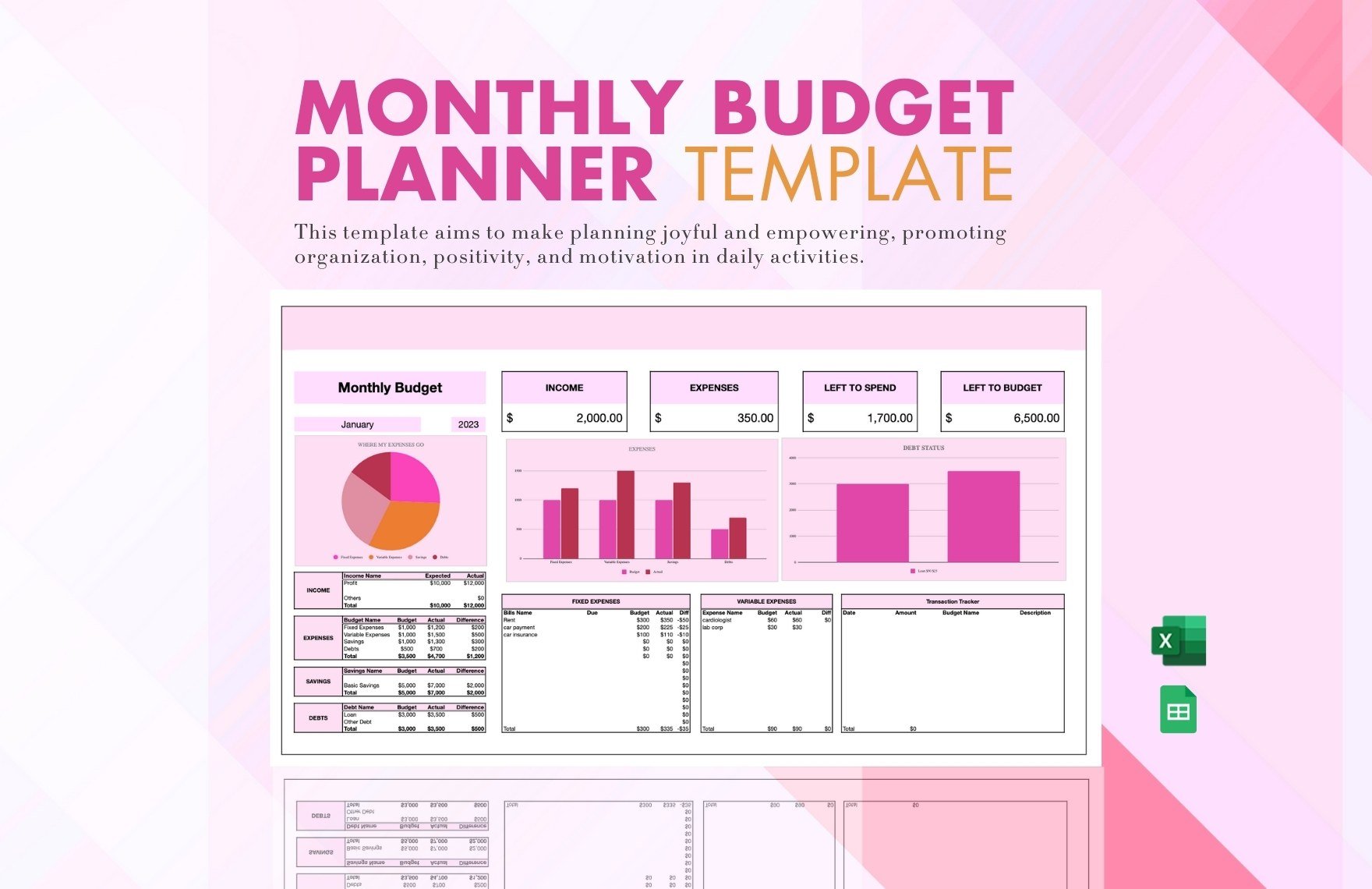 Monthly Budget Planner in Excel, Google Sheets - Download | Template.net