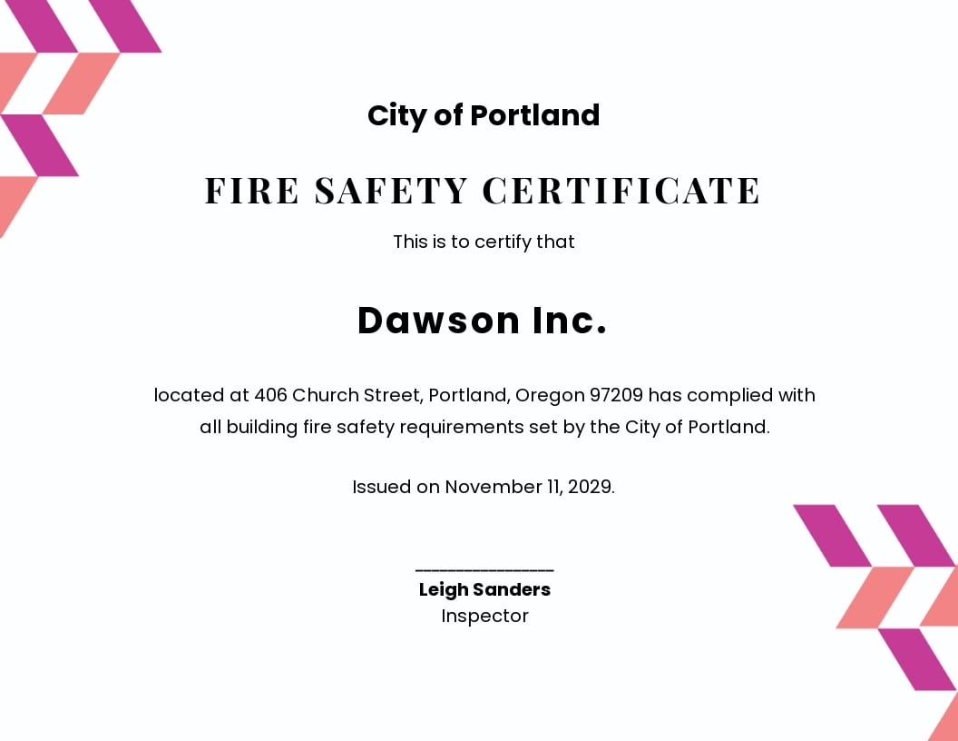 Fire Safety Certificate Template.jpe