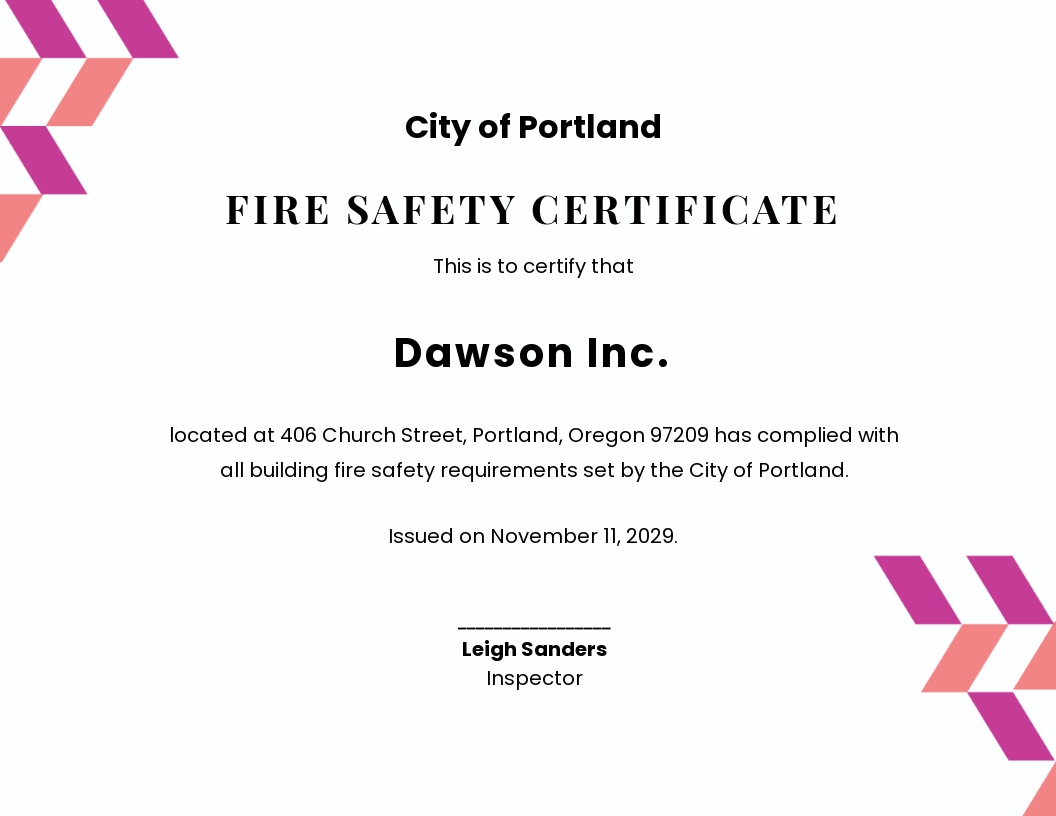 Fire Safety Certificate