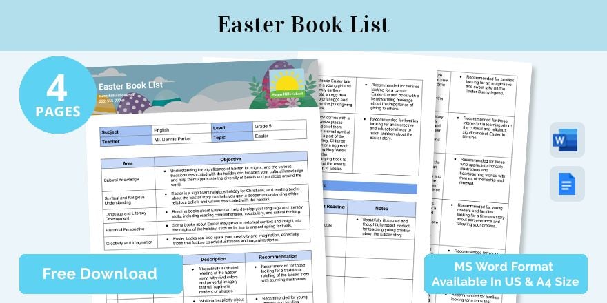 Easter Booklist Template