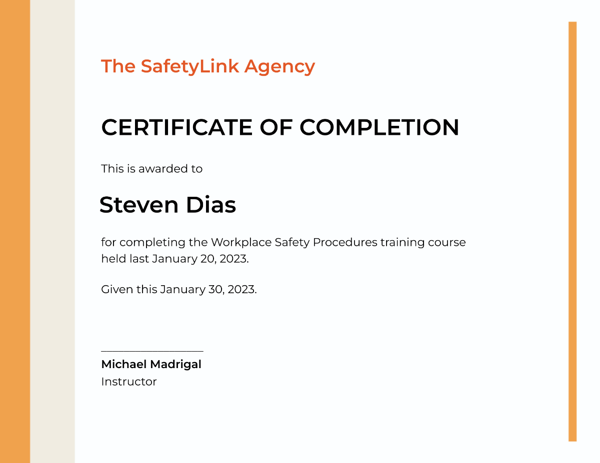 Free Safety Training Certificate Template