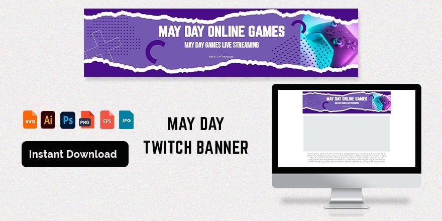 Free May Day Twitch Banner in Illustrator, PSD, EPS, SVG, JPG, PNG