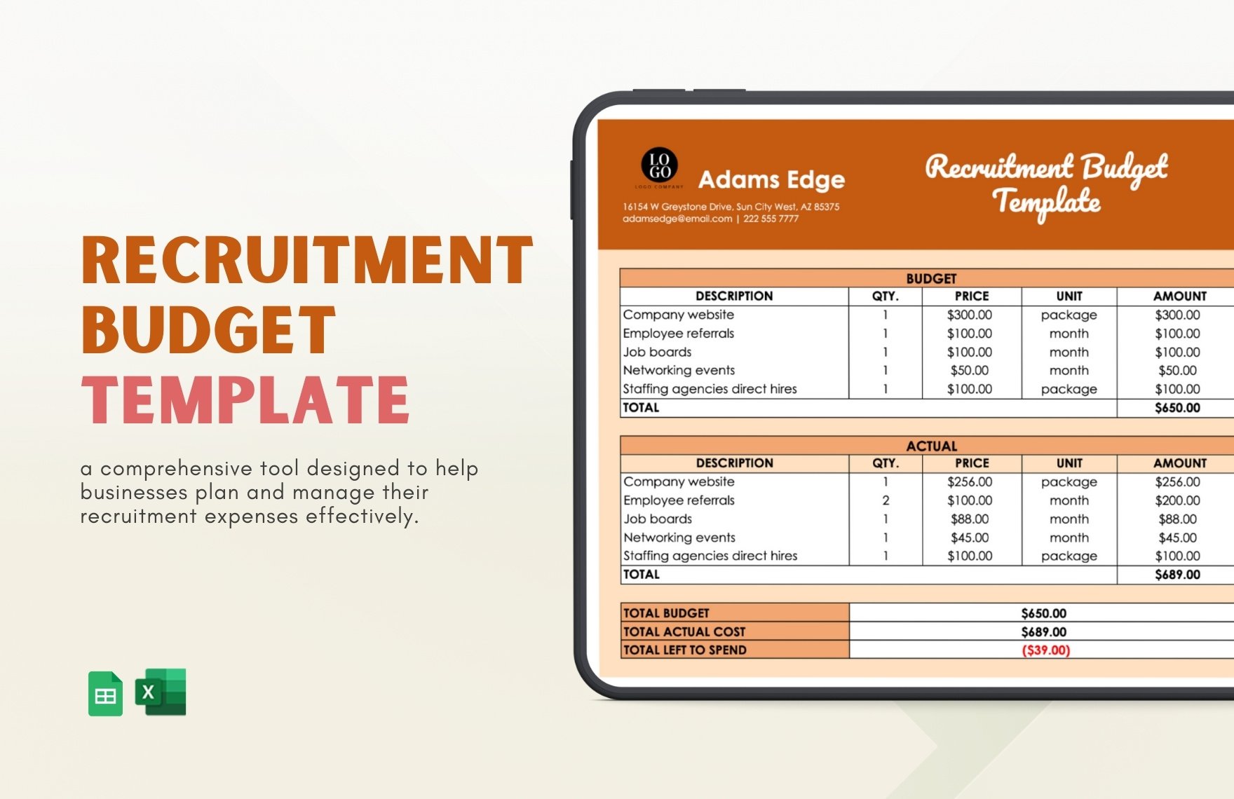 Free Recruitment Budget Template in Excel, Google Sheets