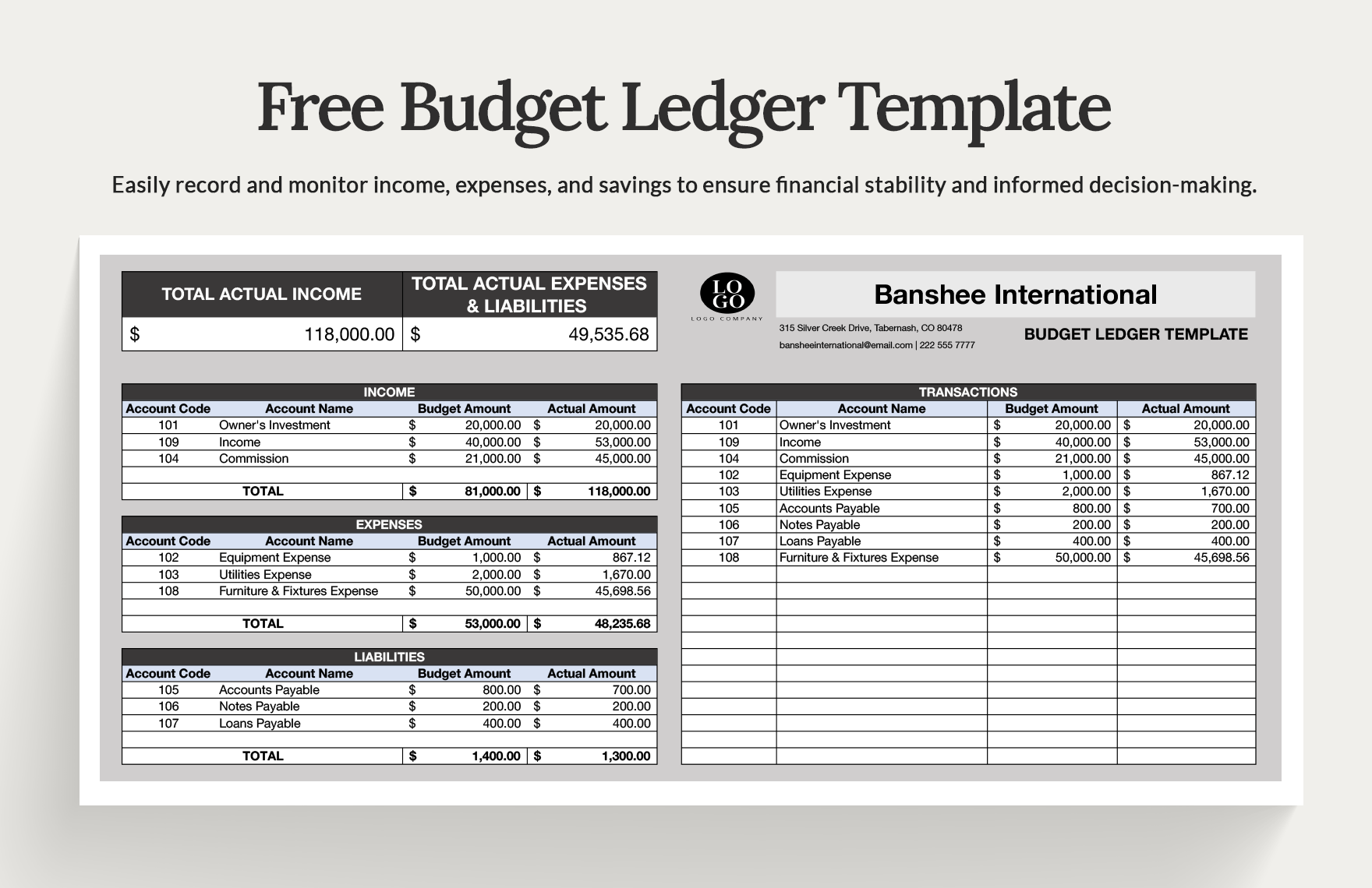 Free Budget Ledger Template