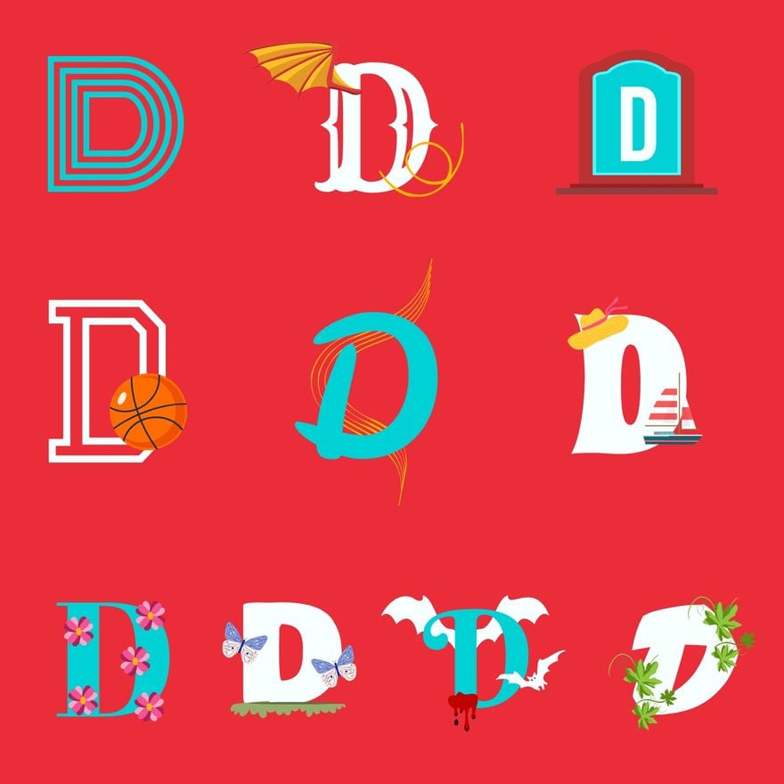 D Letter Design in PDF, Illustrator, PSD, EPS, SVG, PNG, JPEG