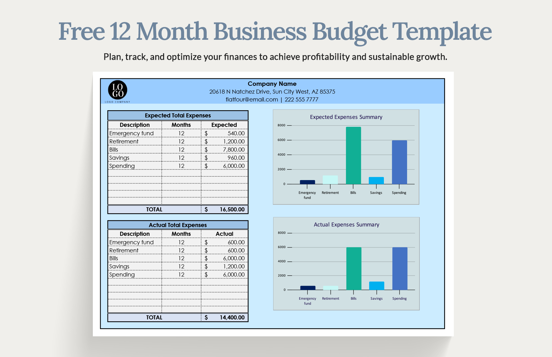 Free 12 Month Business Budget Template