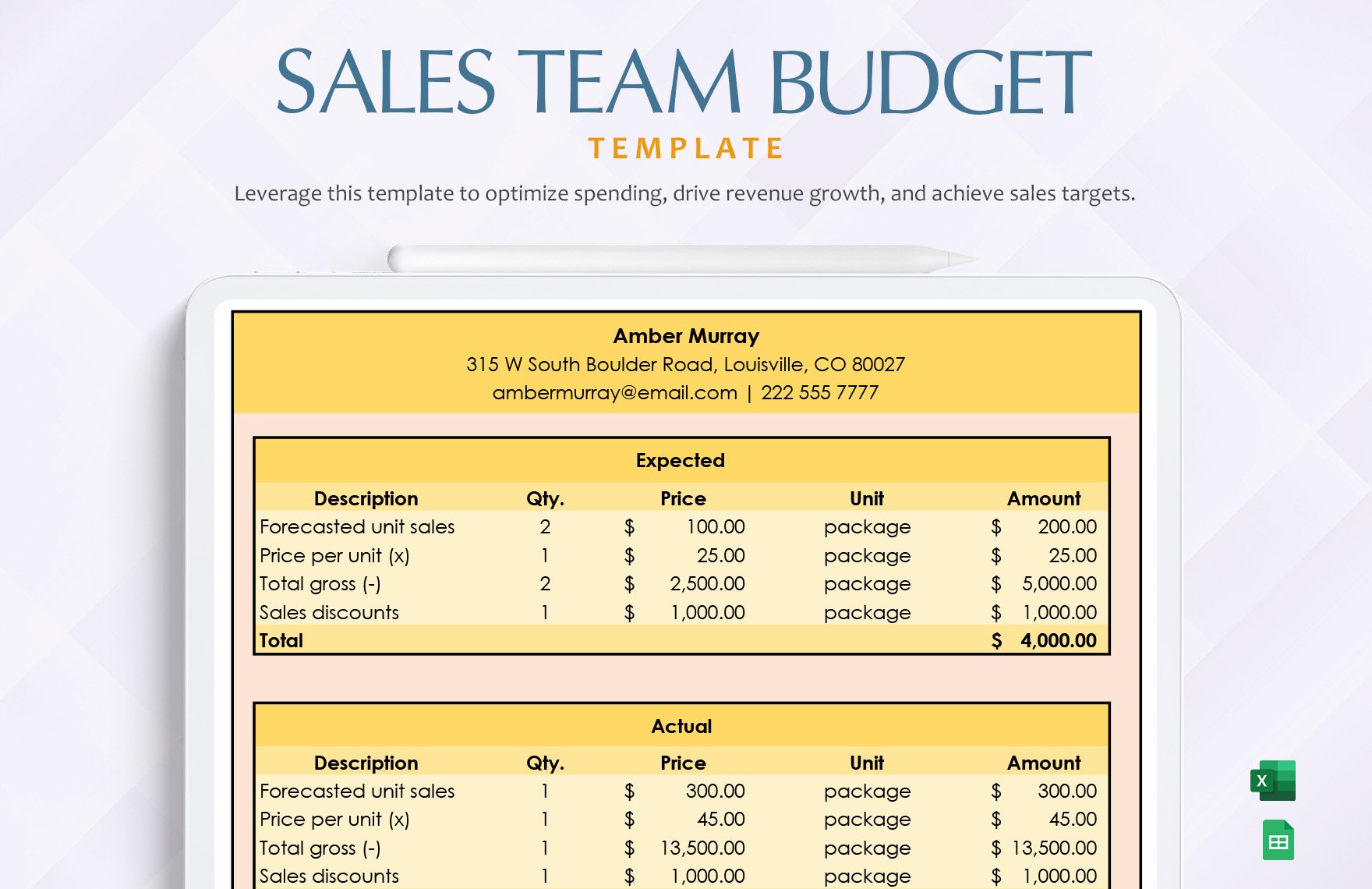 Free Sales Team Budget Template in Excel, Google Sheets