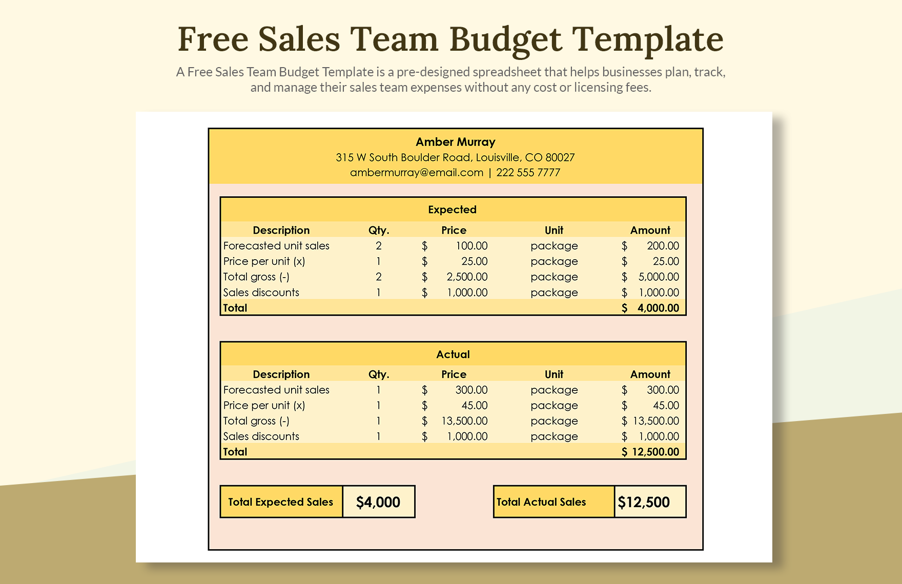 Free Sales Team Budget Template