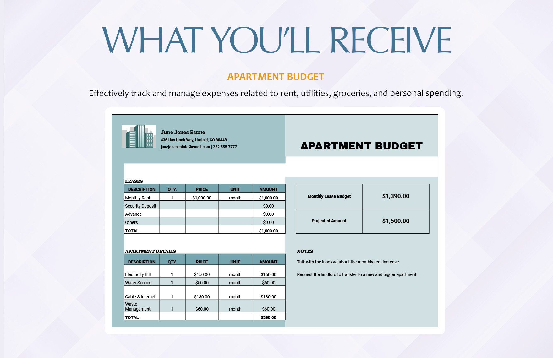 Apartment Budget Template