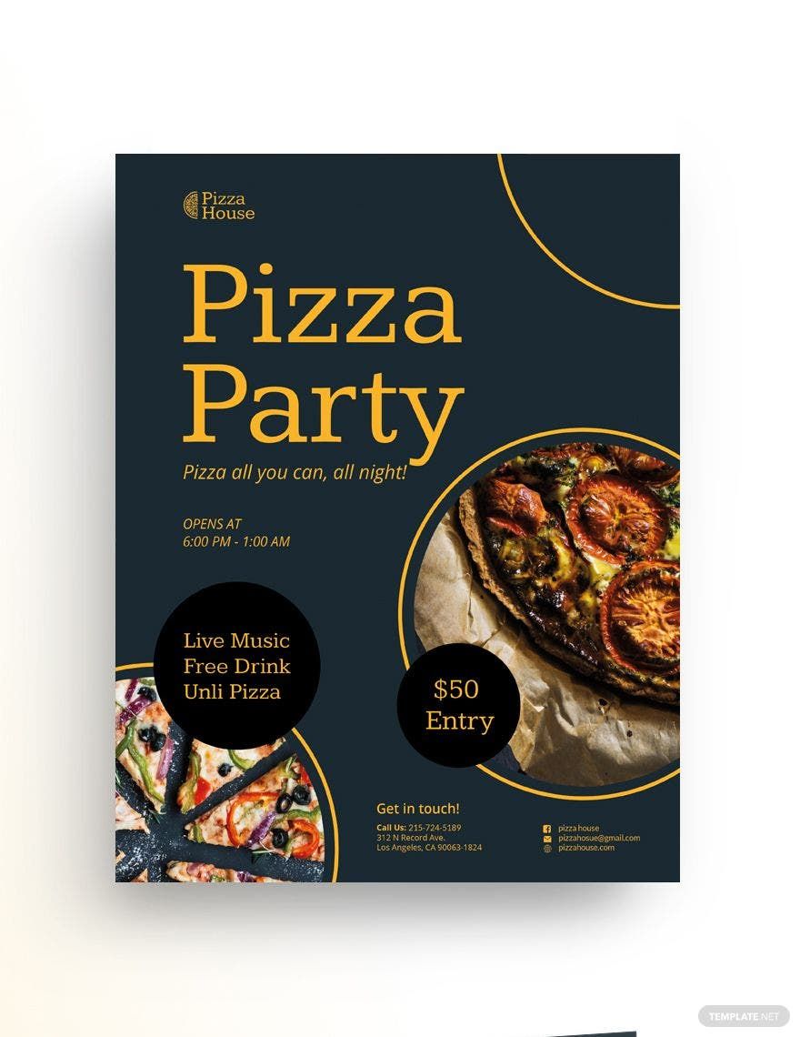 Pizza Party Flyer Template in Word, Google Docs, Illustrator, PSD, Apple Pages, Publisher, InDesign