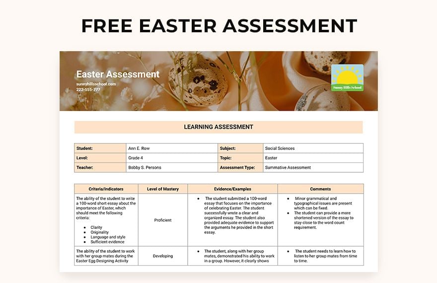 Easter Assessment
