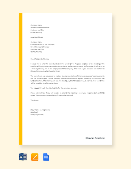 invitation letter quotation for Invitation Template Meeting FREE for Letter Formal   Word