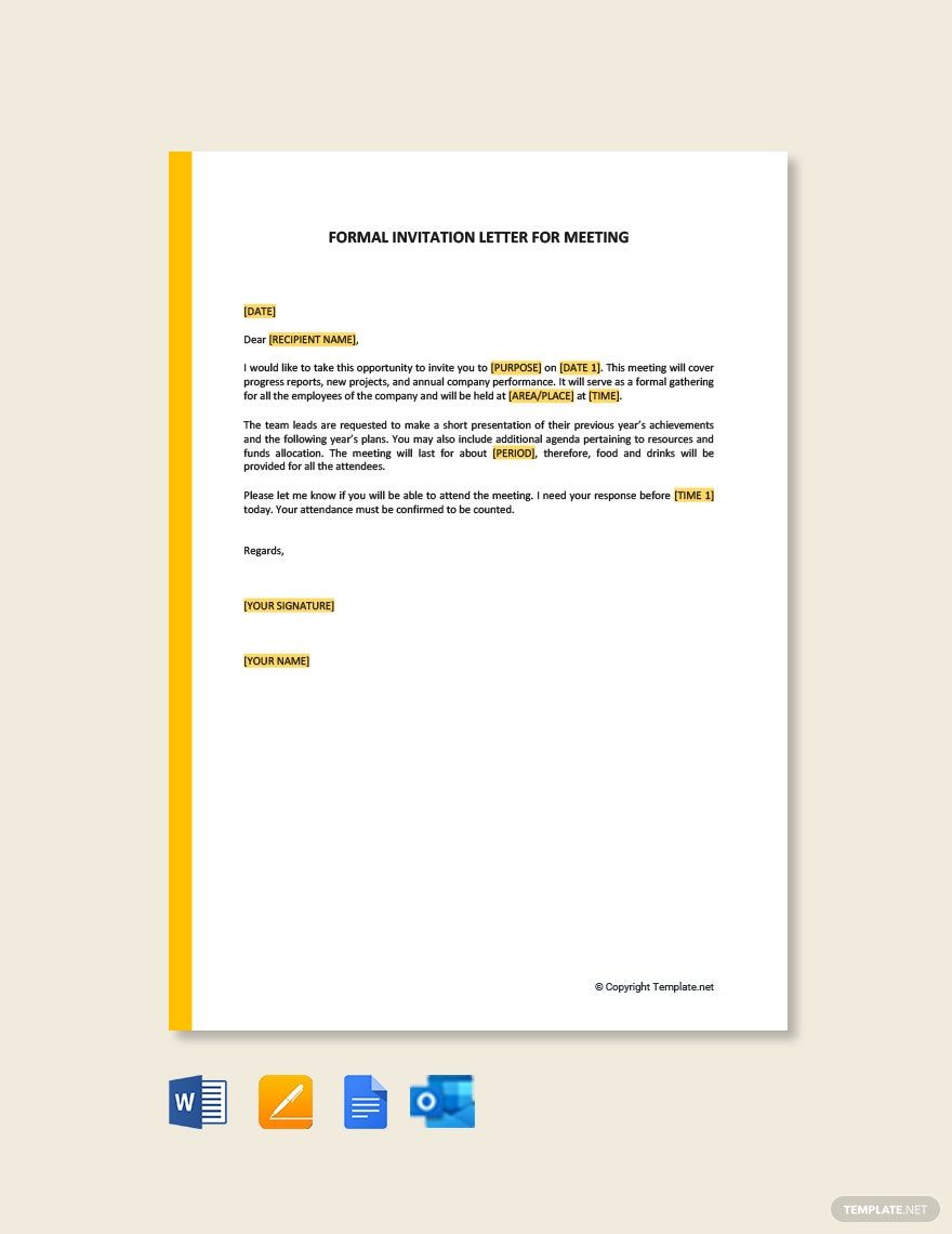 Formal Business Meeting Invitation Letter Template - Google Docs, Word
