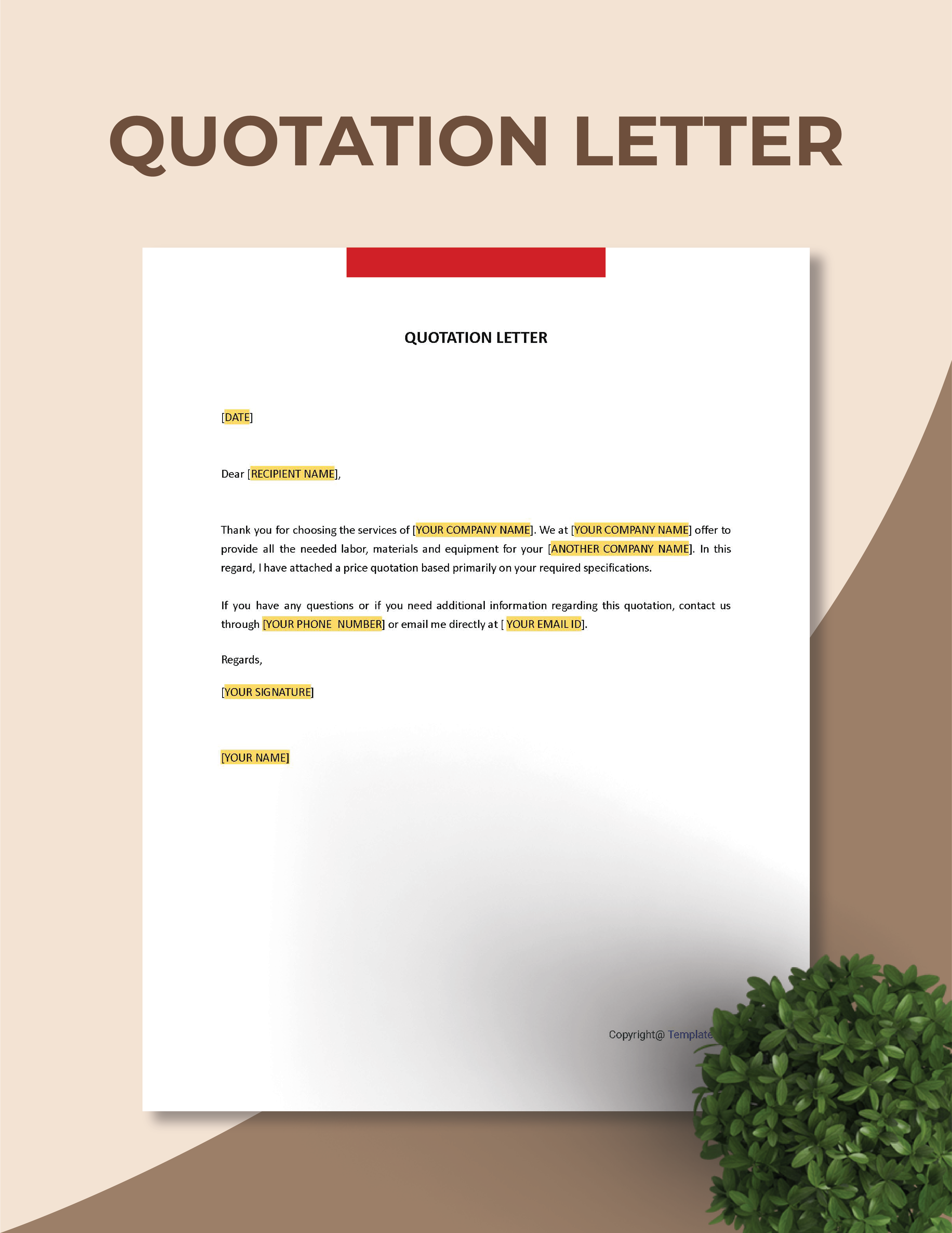 Letter Of Quotation To Customer Sample