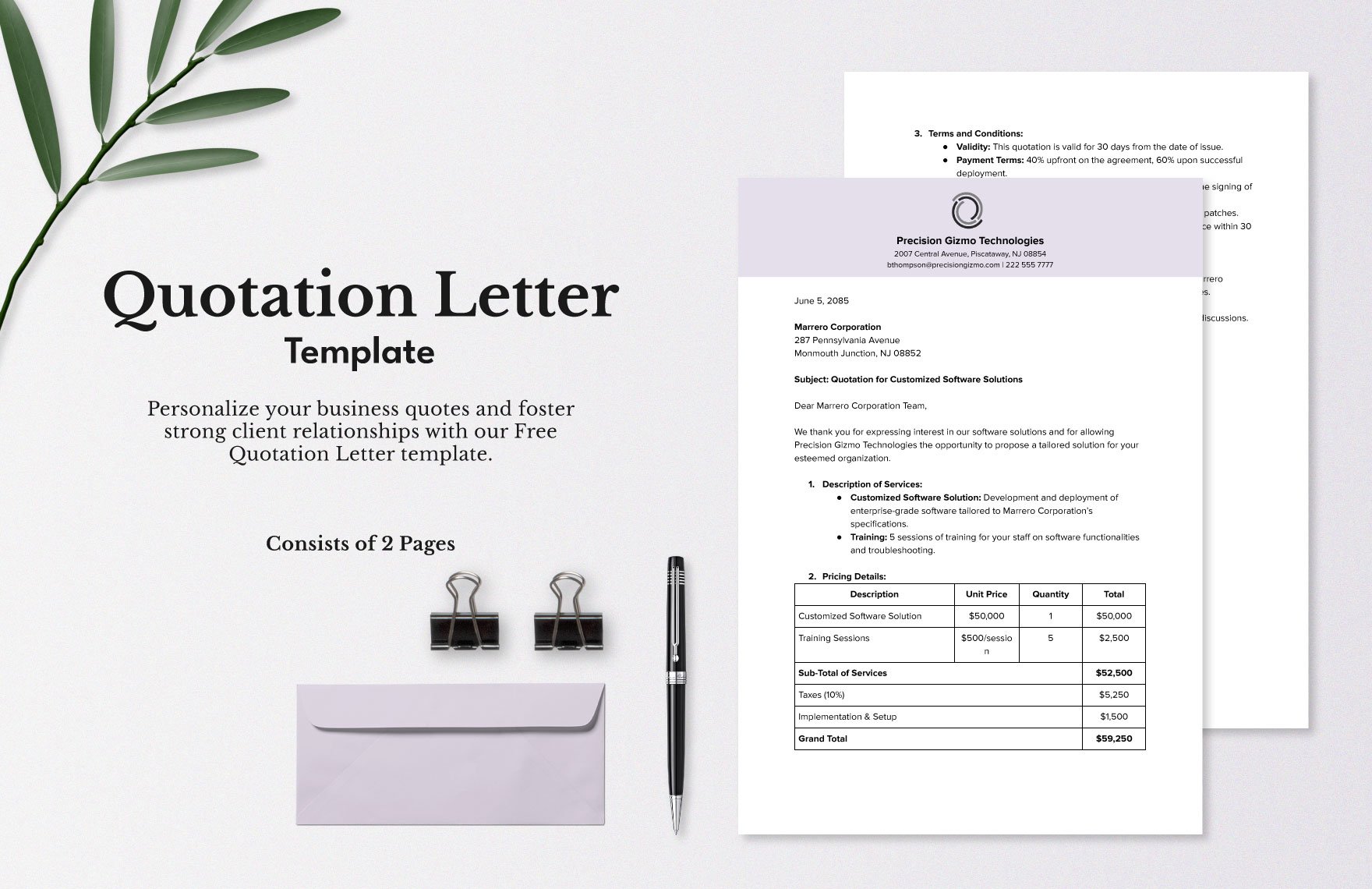 Free Quotation Letter Template