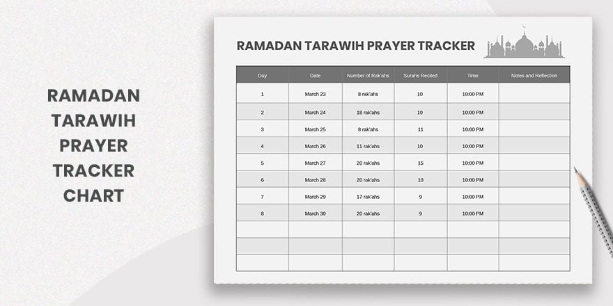 Ramadan Tarawih Prayer Tracker Chart