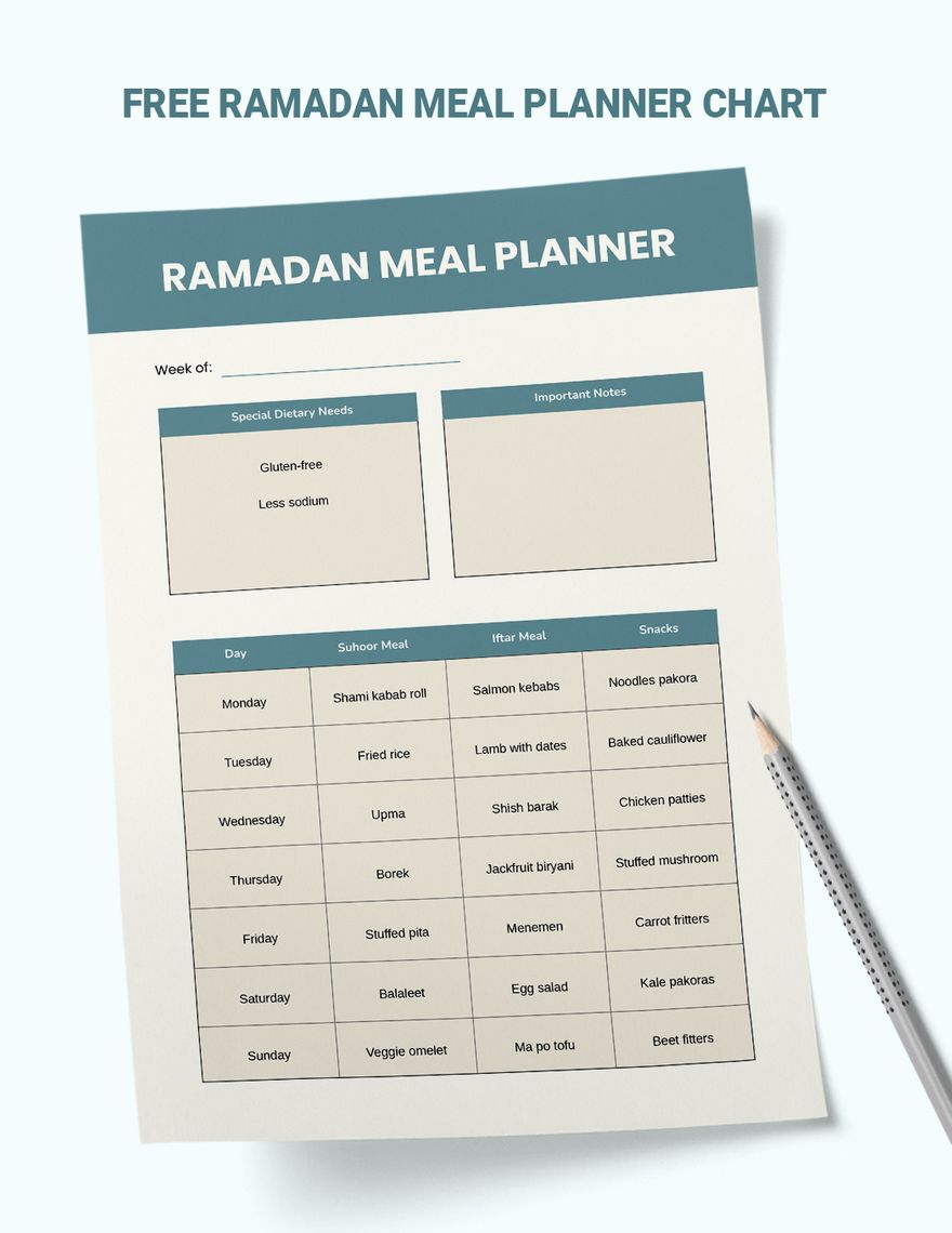Ramadan Meal Planner Chart