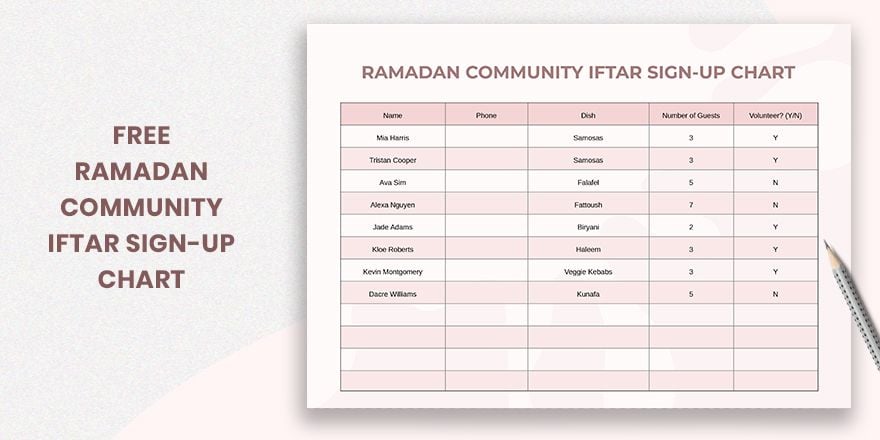 Ramadan Community Iftar Sign-Up Chart