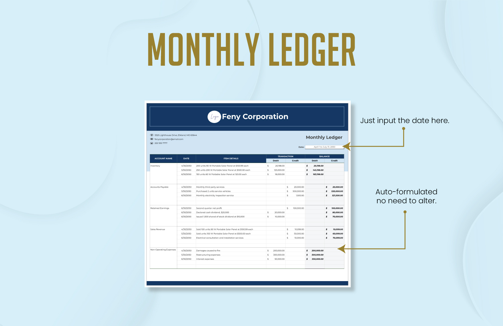 Monthly Ledger Template