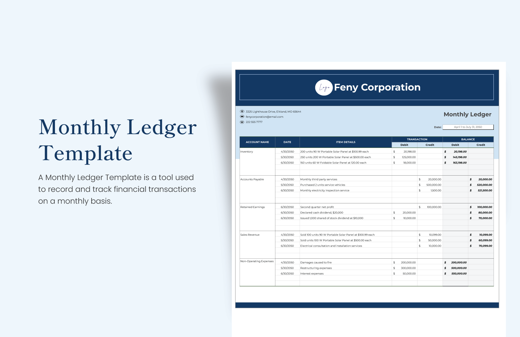 Monthly Ledger Template