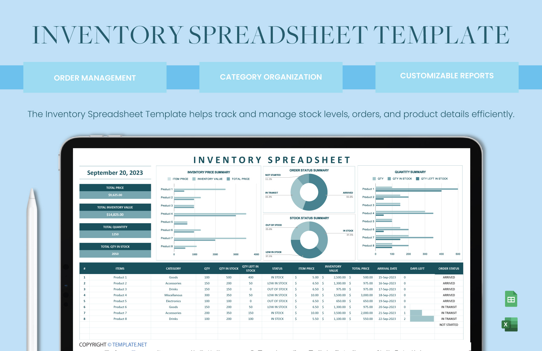 Inventory Spreadsheet in Excel, Google Sheets