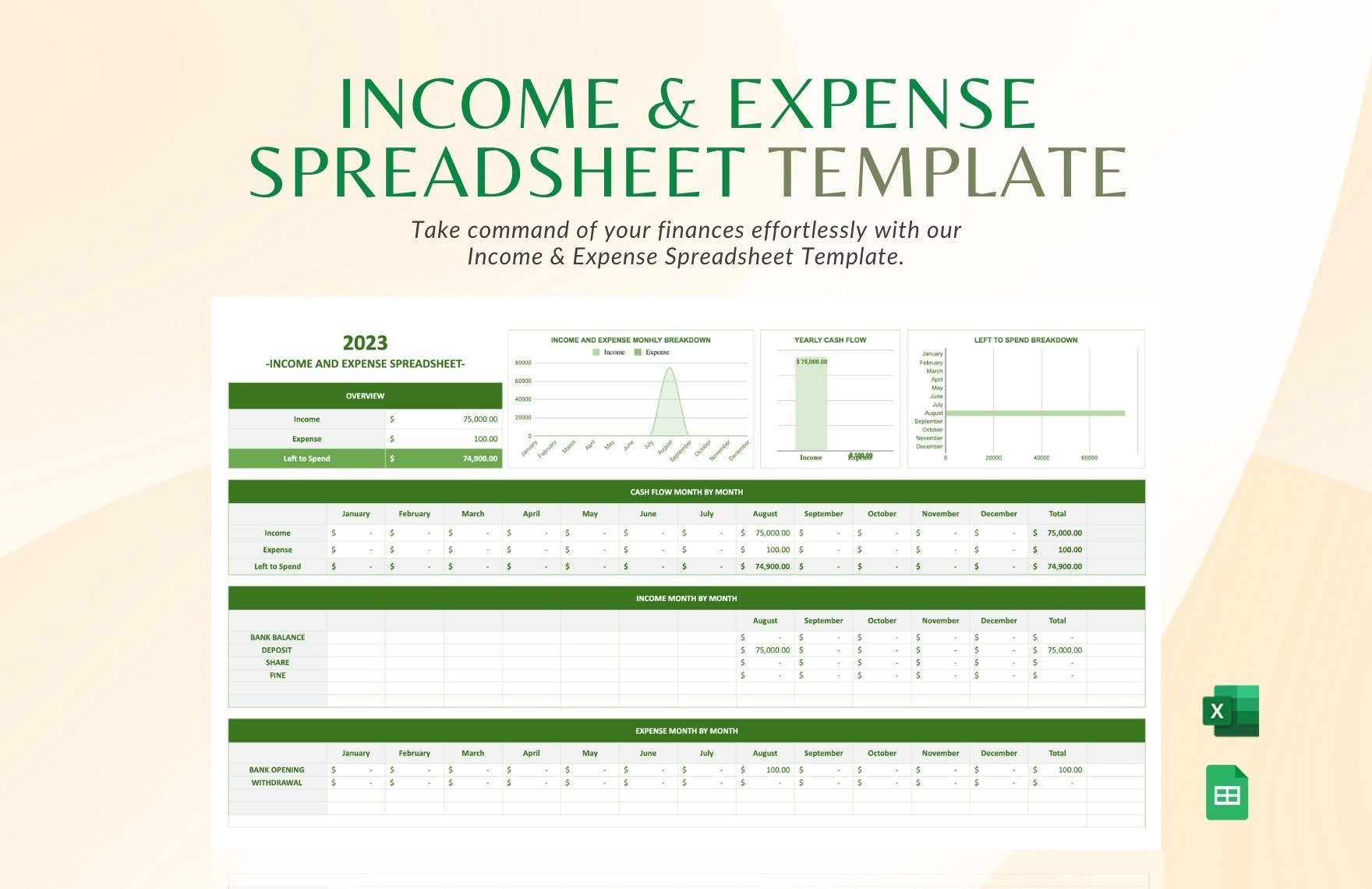 Free Income & Expense Spreadsheet in Excel, Google Sheets
