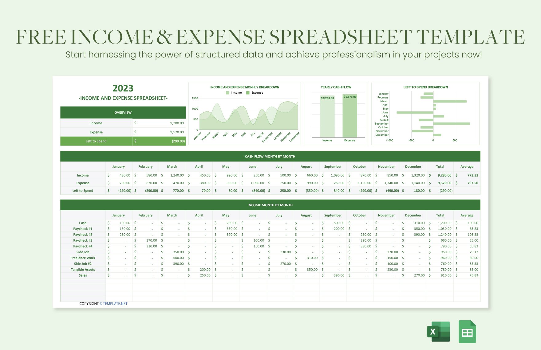 Free Income & Expense Spreadsheet in Excel, Google Sheets