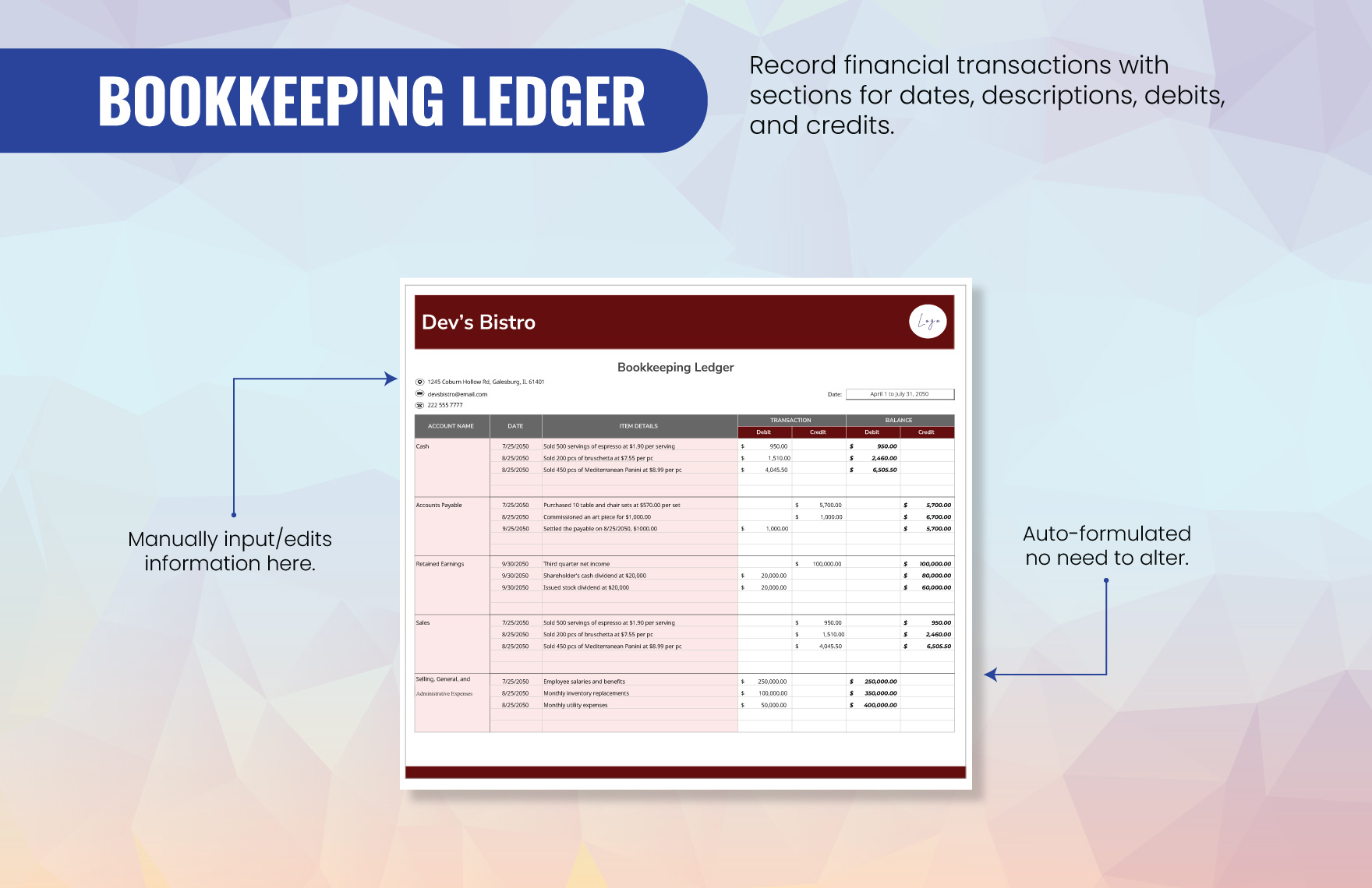 Bookkeeping Ledger Template