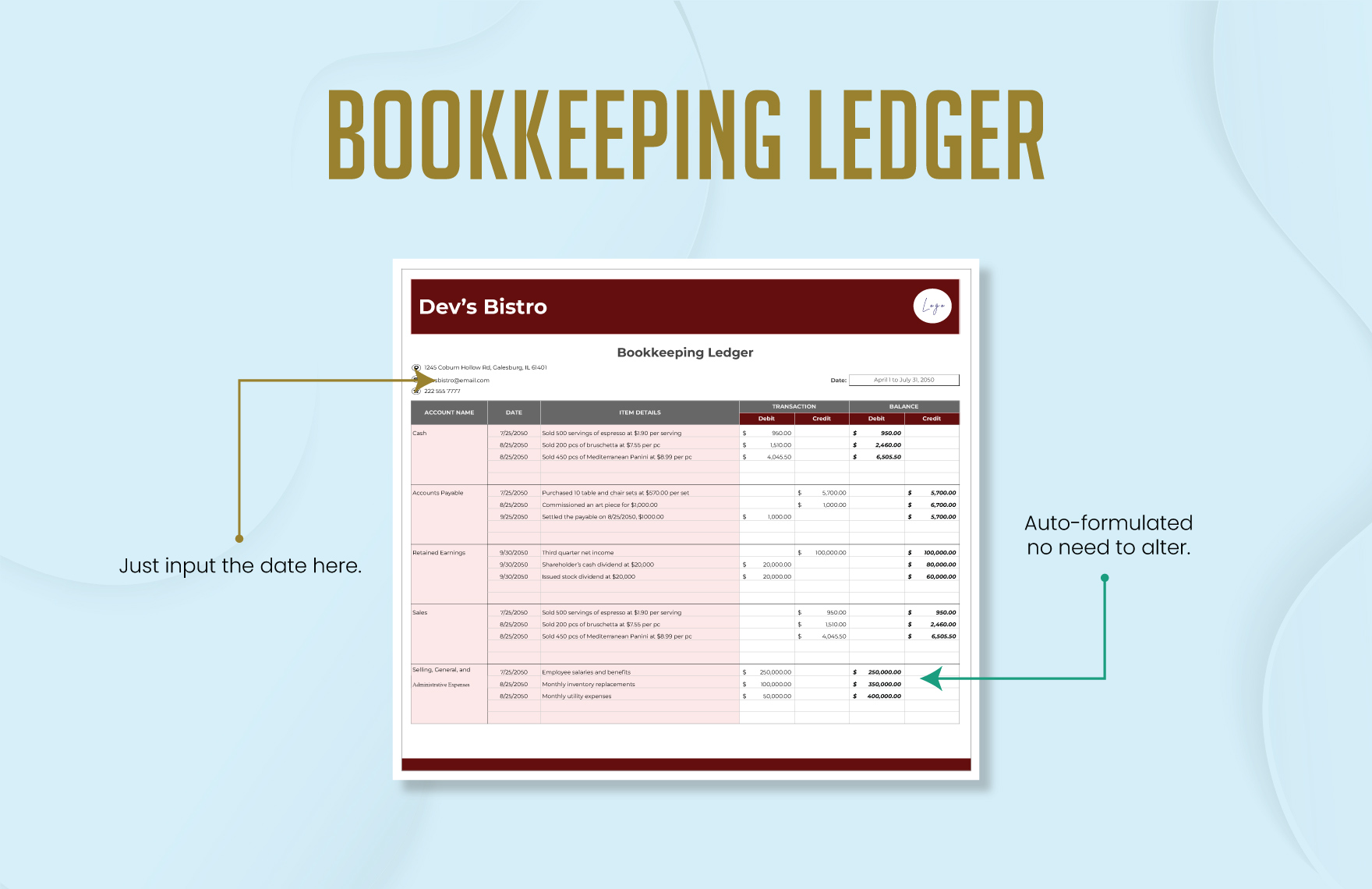 Bookkeeping Ledger Template