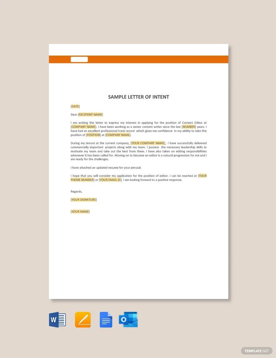 Sample Letter of Intent