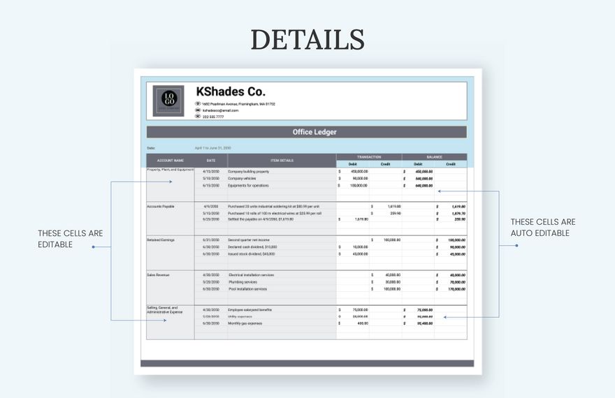 Office Ledger Template - Excel, Google Sheets | Template.net