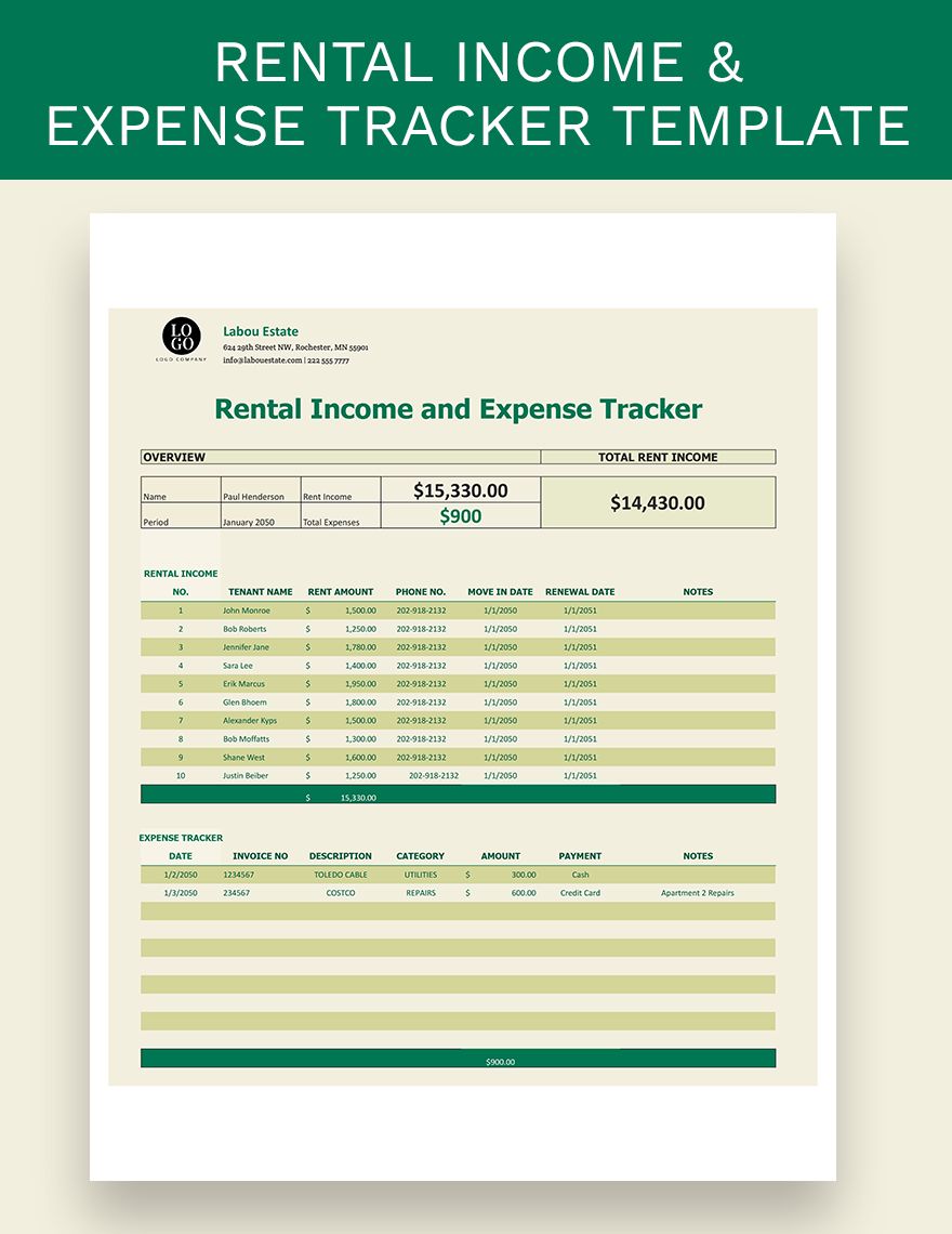Rental Income & Expense Tracker Template in Excel, Google Sheets