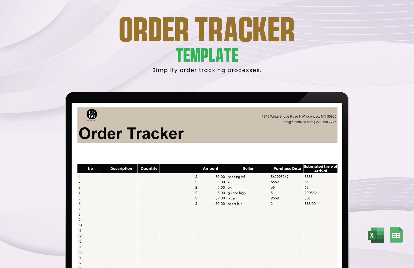 Order Tracker Template in Excel, Google Sheets