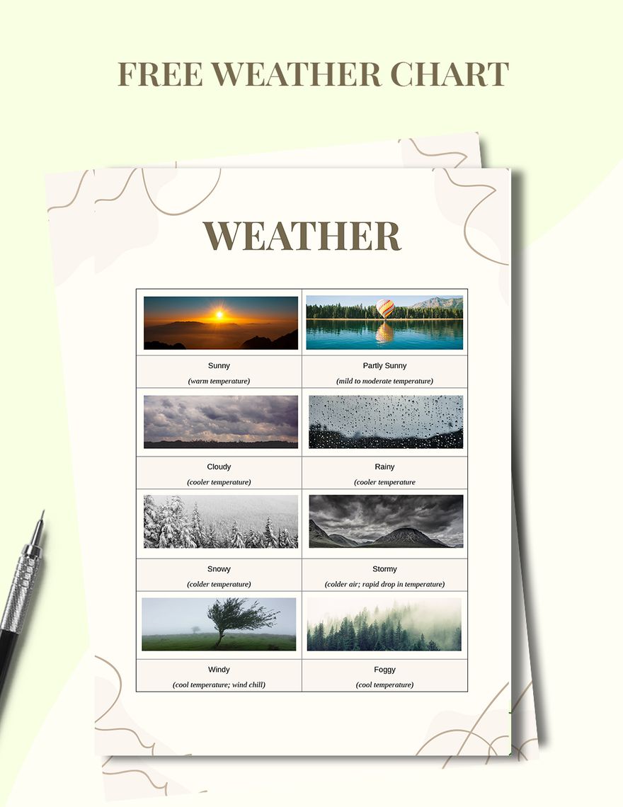Printable Weather Chart in PDF, Illustrator