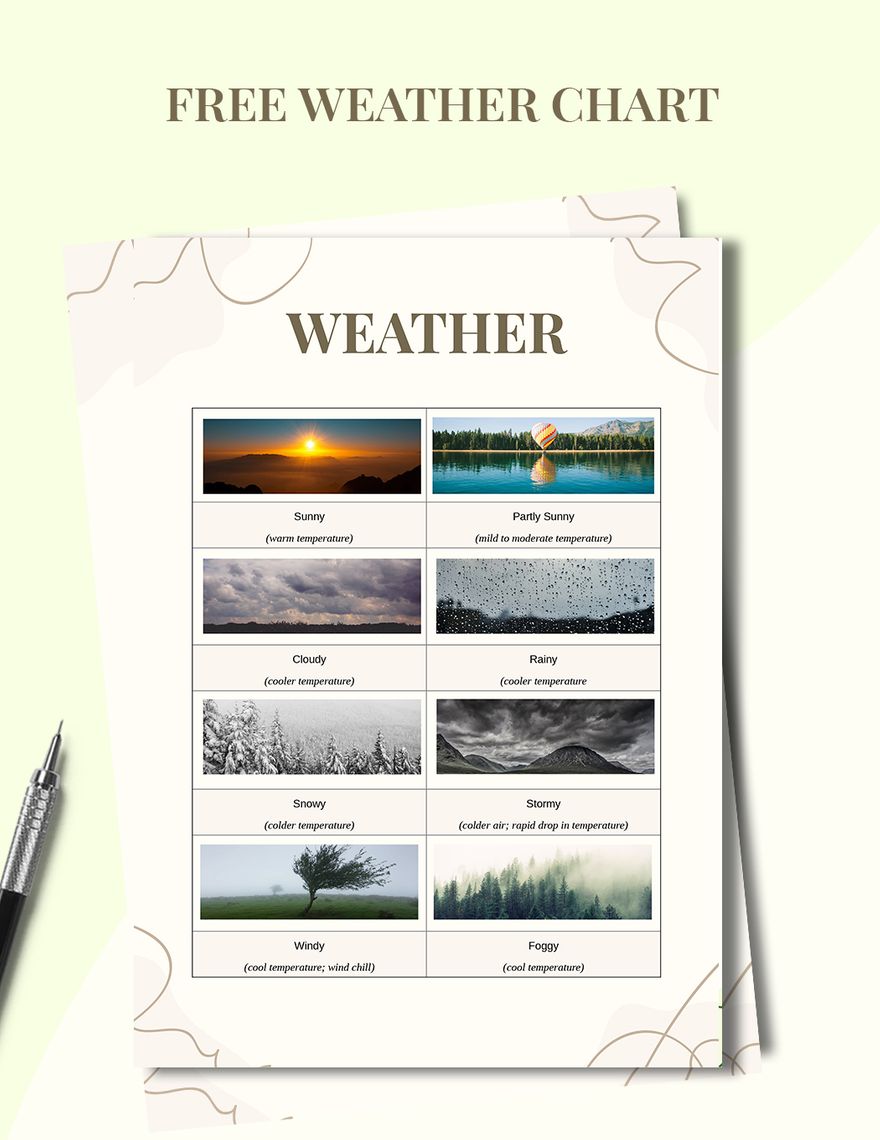 Printable Weather Chart in Illustrator, PDF Download