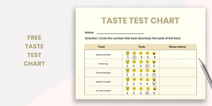 Taste Test Chart in PDF, Illustrator