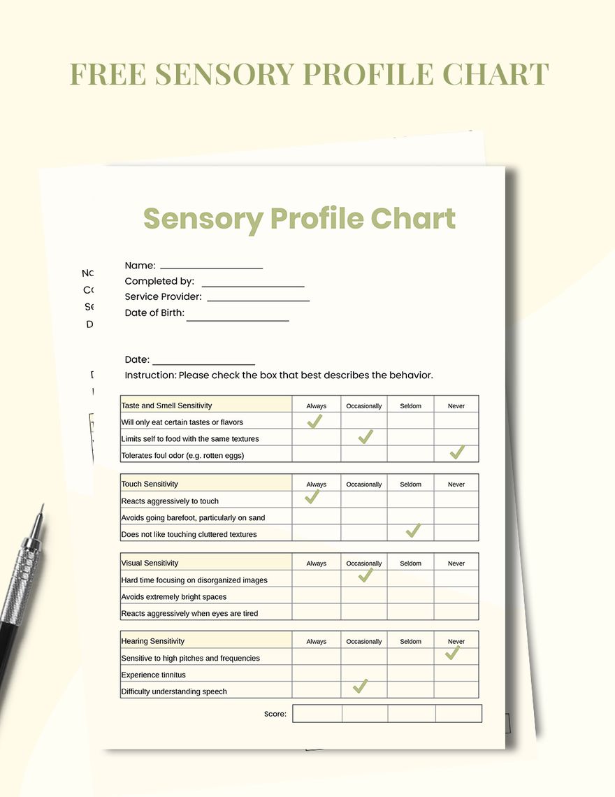 Sensory Profile Chart In Illustrator PDF Download Template