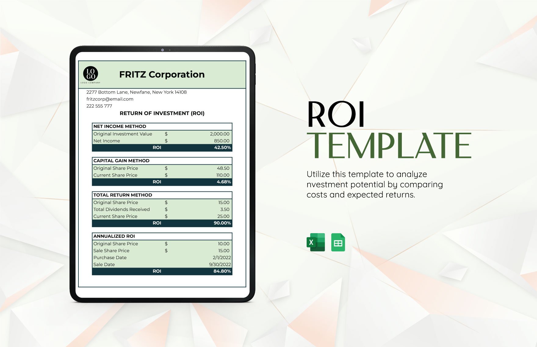 Free ROI Template in Excel, Google Sheets