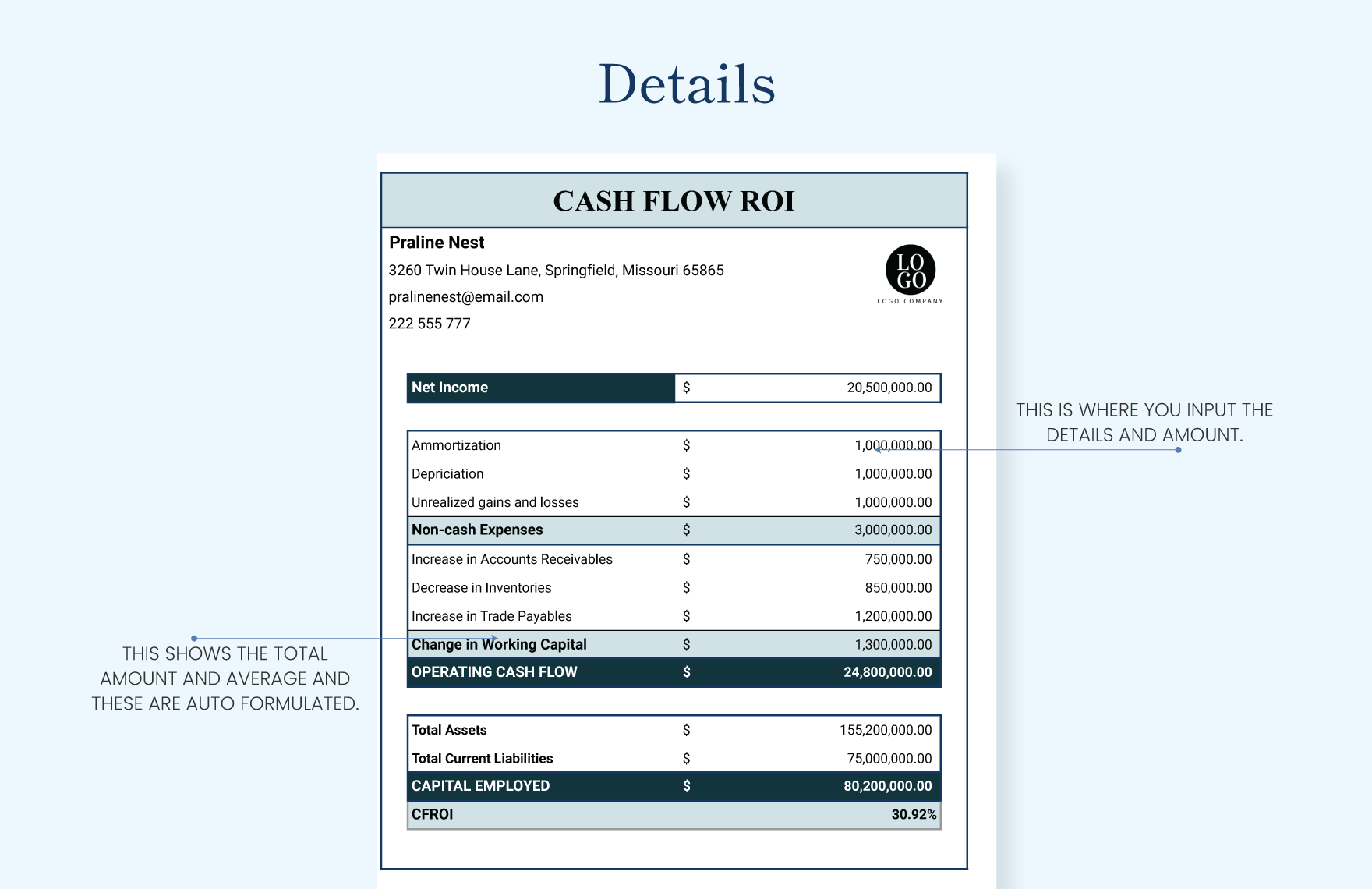 Cash Flow ROI Template