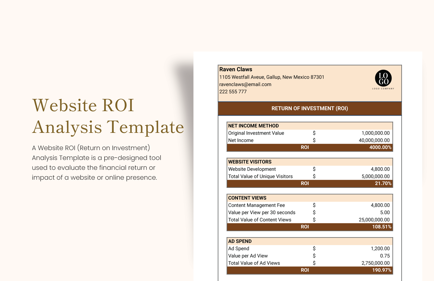 Website ROI Analysis Template