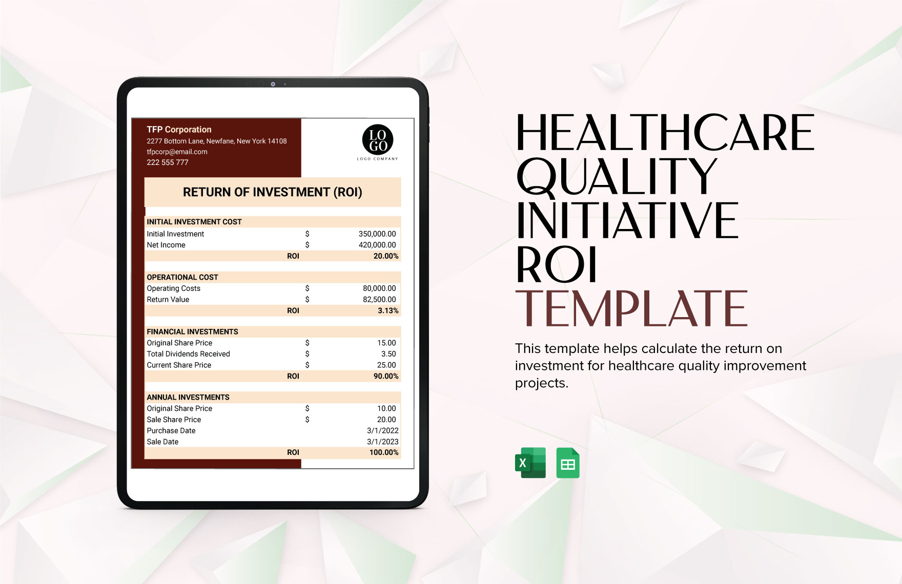 Healthcare Quality Initiative ROI Template