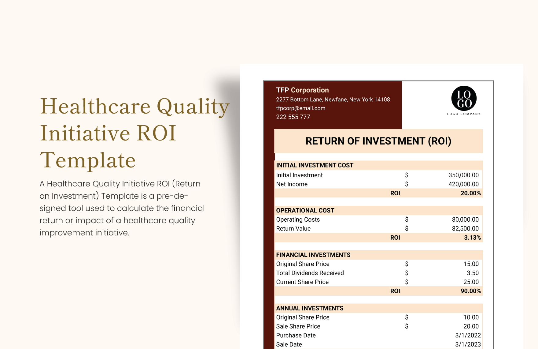 Healthcare Quality Initiative ROI Template