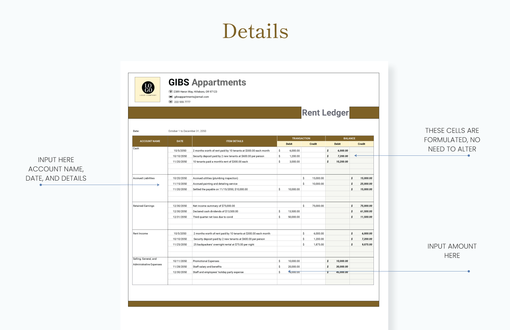 Rent Ledger Template Download in Excel, Google Sheets