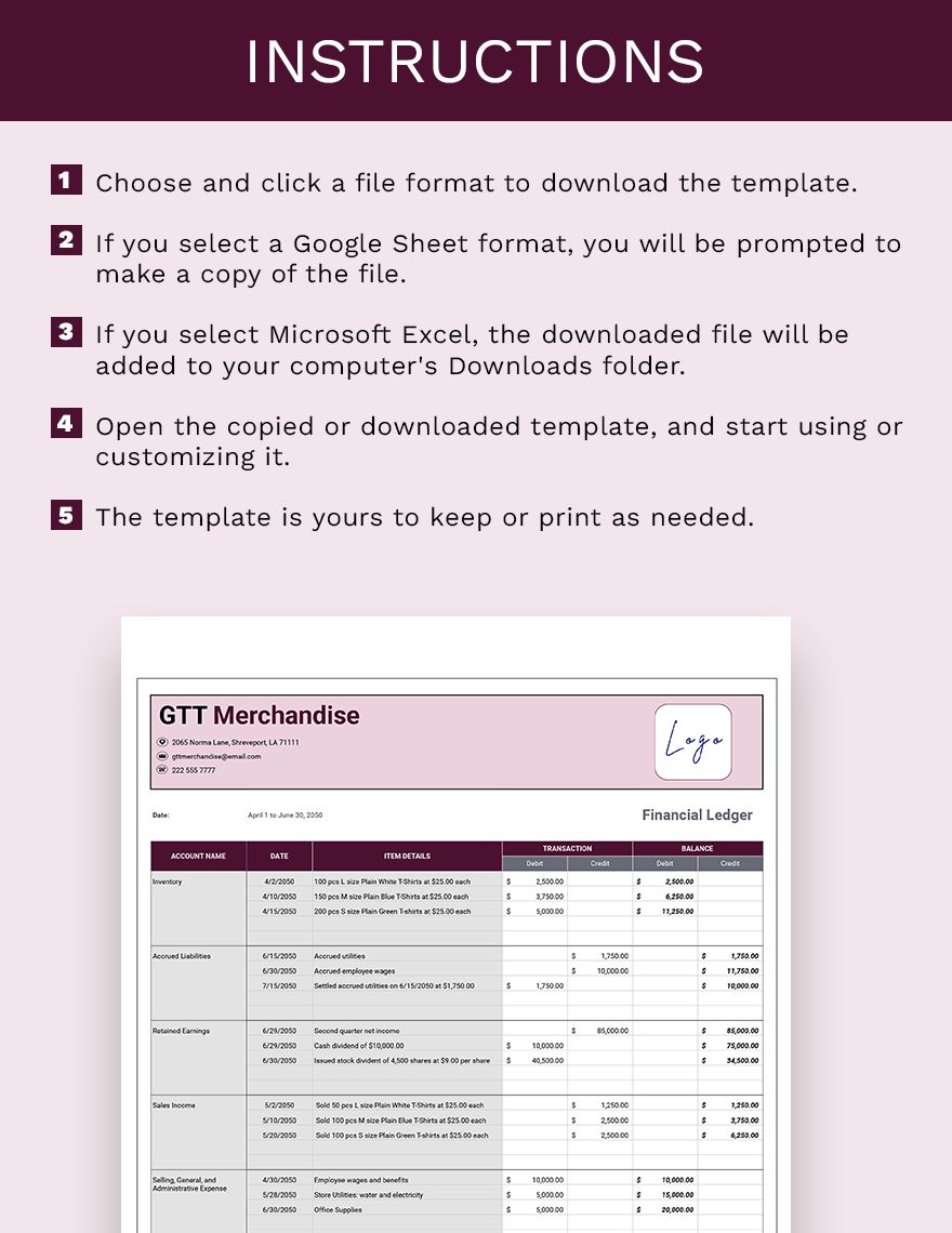 Financial Ledger Template - Google Sheets, Excel | Template.net