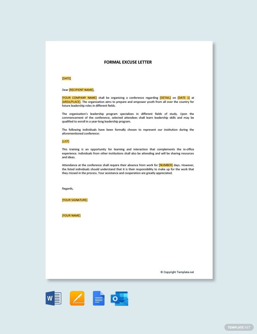 Formal Excuse Letter in Word, Google Docs, PDF, Apple Pages
